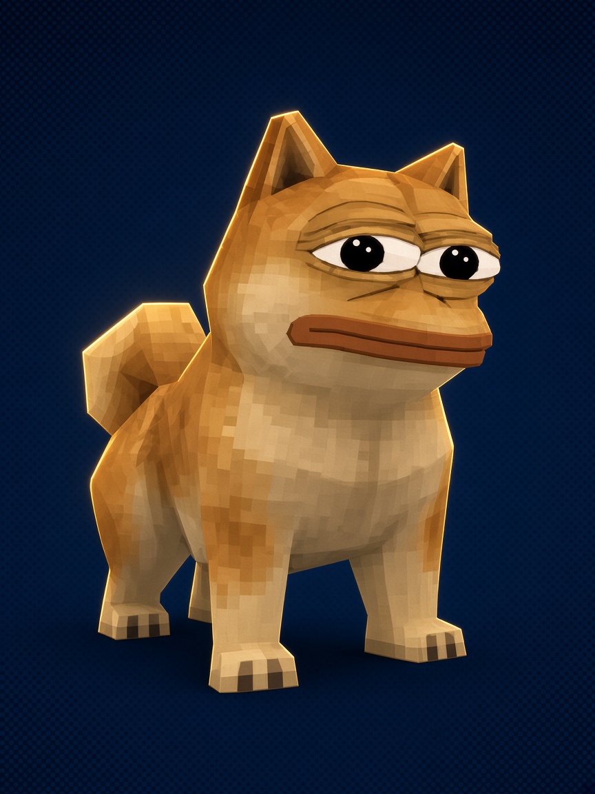 Doge Pepe portrait on a navy halftone field